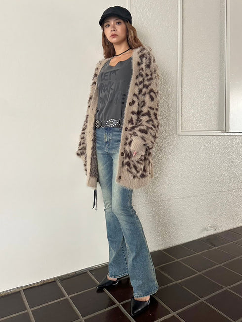 レオパード柄シャギーニットカーディガン